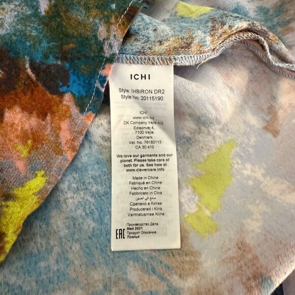 SIZE 8 ICHI Womens 36 Multicolor Dyed Midi Button Front Long Sleeve Shirt Dress - Picture 8 of 9